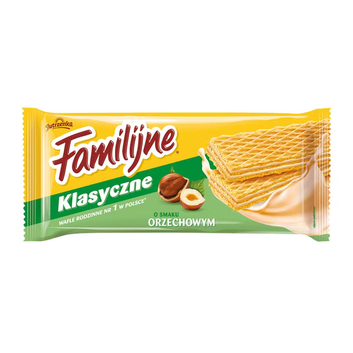 JUTRZENKA WAFLE FAMILIJNE Z NADZIENIEM ORZECHOWYM 180G