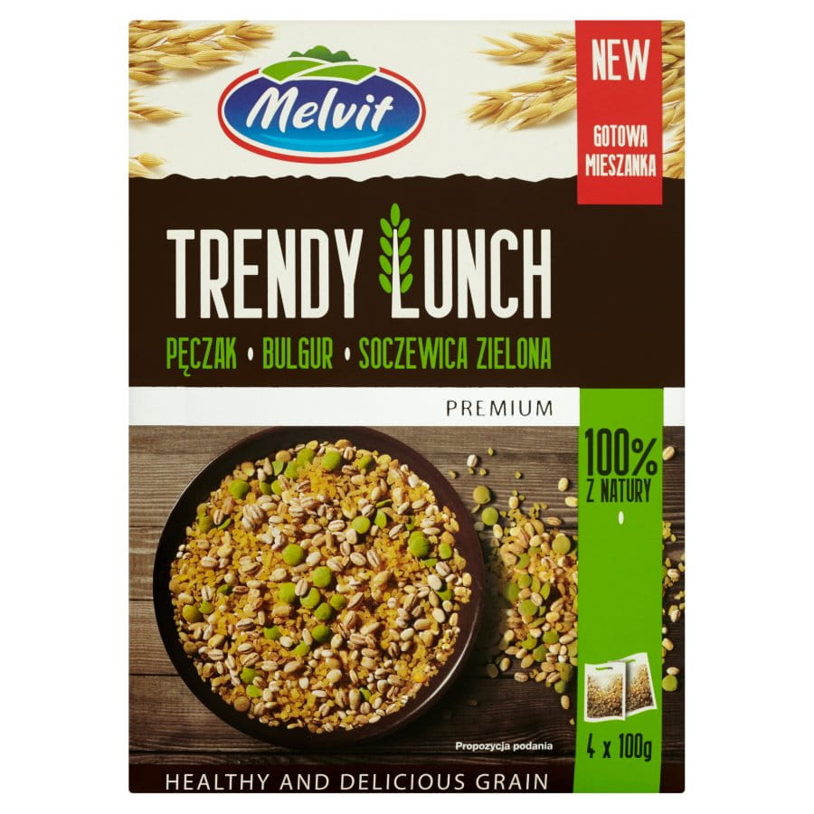 MELVIT TRENDY LUNCH 4*100G GOTOWA MIESZANKA BULGUR PECZAK SOCZEWICA