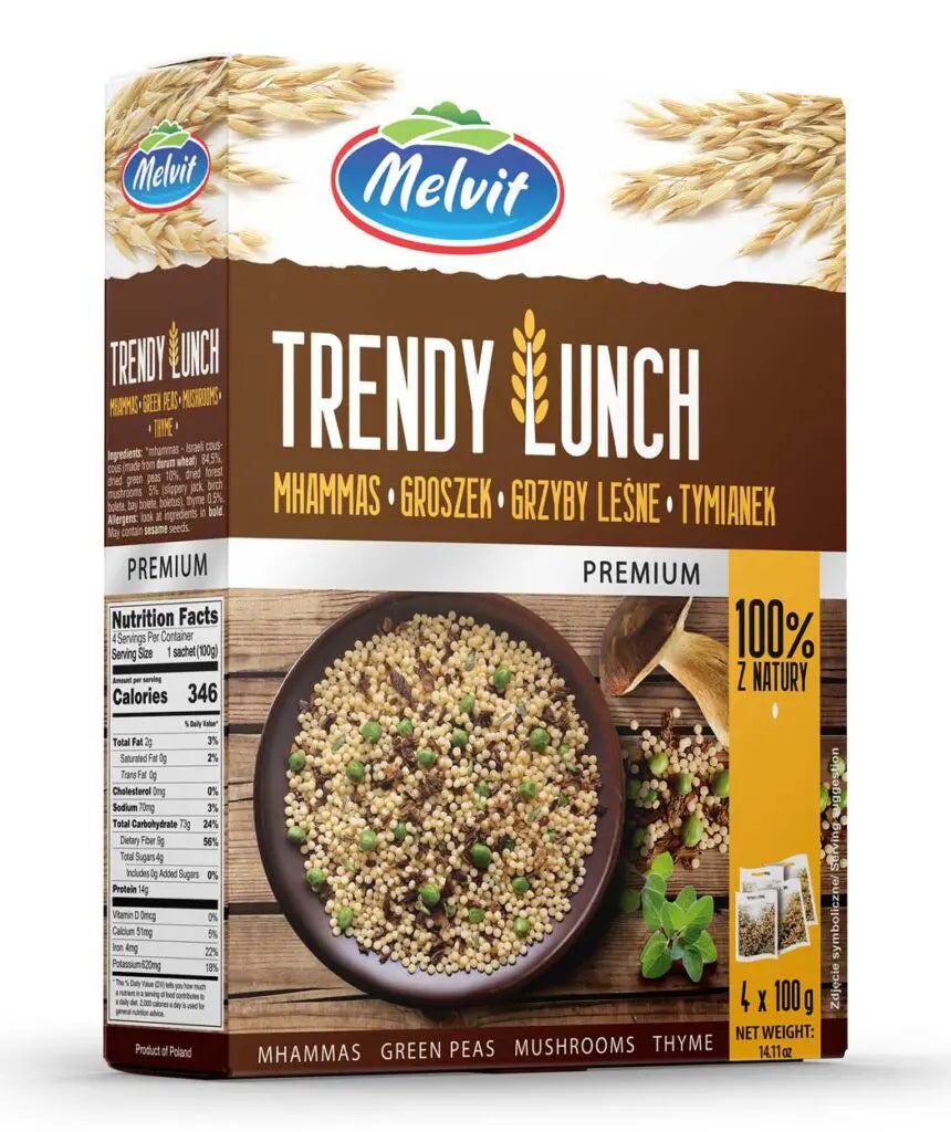 MELVIT TRENDY LUNCH 4*100G GOTOWA MIESZANKA MHAMMAS GROSZEK GRZYBY LESNE TYMIANEK