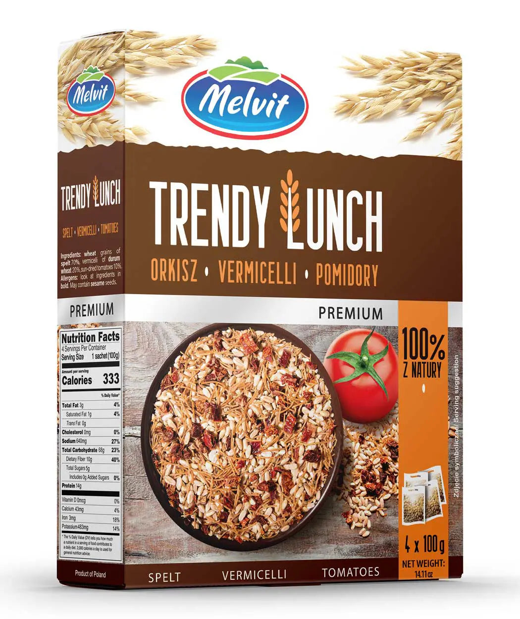 MELVIT TRENDY LUNCH 4*100G GOTOWA MIESZANKA ORKISZ VERMICELLI POMIDOR