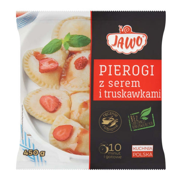 JAWO PIEROGI DOMOWE Z SEREM/TRUSKAWKAMI 450G