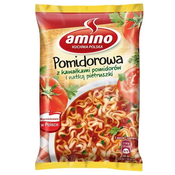 AMINO ZUPA POMIDOROWA Z KAWAŁKAMI POMIDORÓW I NATKĄ PIETR. 61G