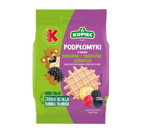 KUPIEC KUBUS PODPLOMYKI 30G MINI O SMAKU BANANA I OWOCOW LESNYCH