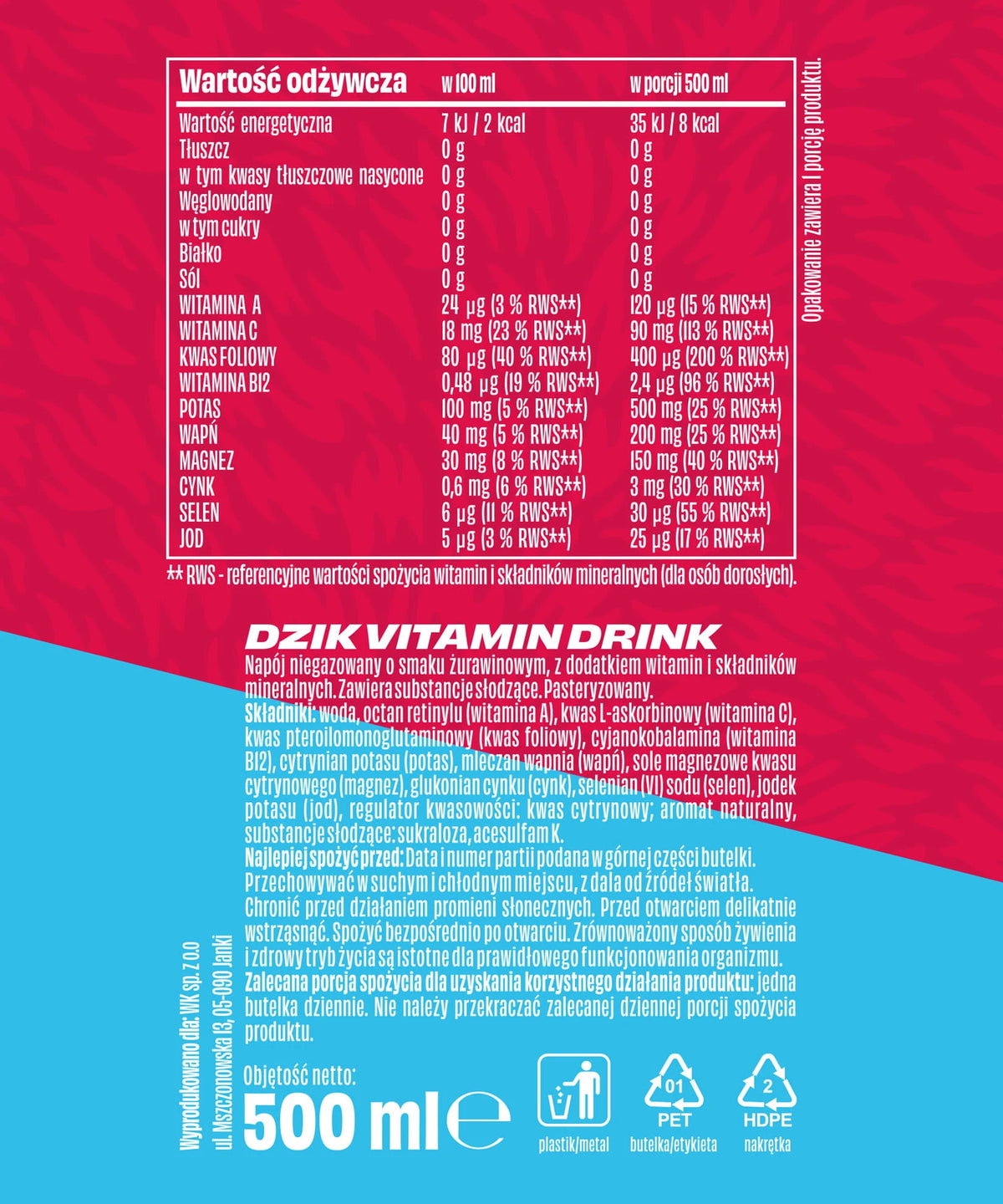 WK DZIK NAPOJ WITAMINOWY 500ML ZURAWINA
