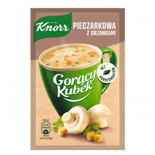 KNORR KUBEK ZUPA GORACY 15G PIECZARKOWA Z GRZANKAMI