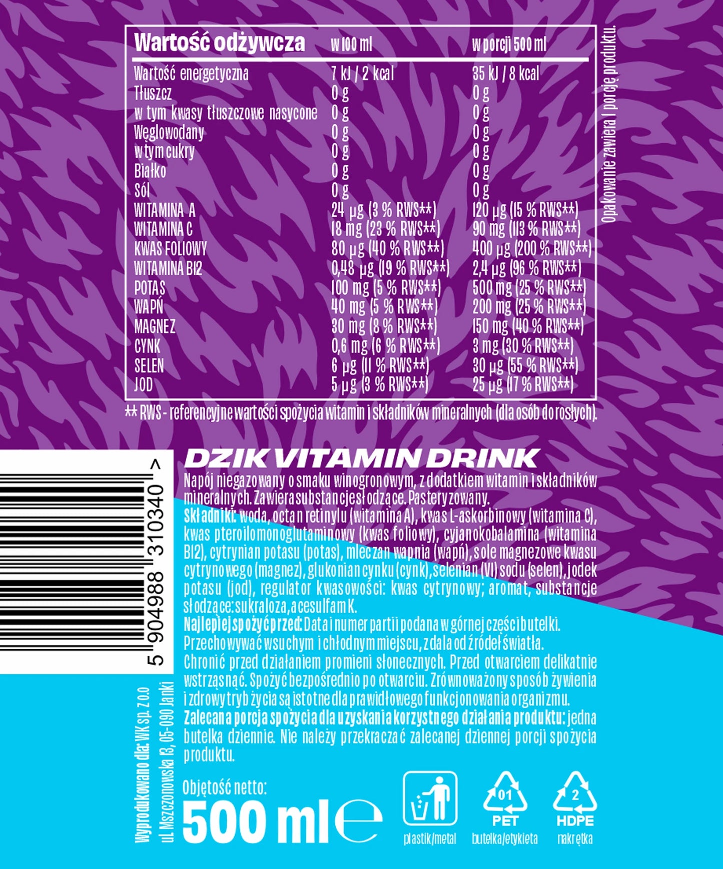 WK DZIK NAPOJ WITAMINOWY 500ML WINOGRON