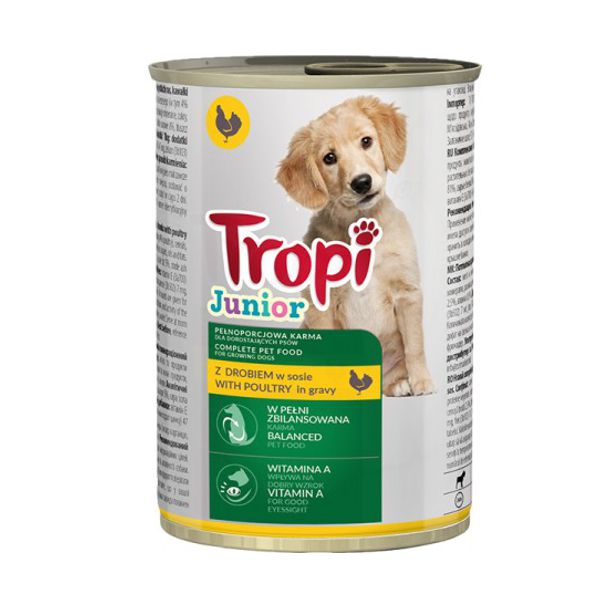 TROPI JUNIOR KARMA DLA PSA Z DROBIEM W SOSIE PUSZKA 415G
