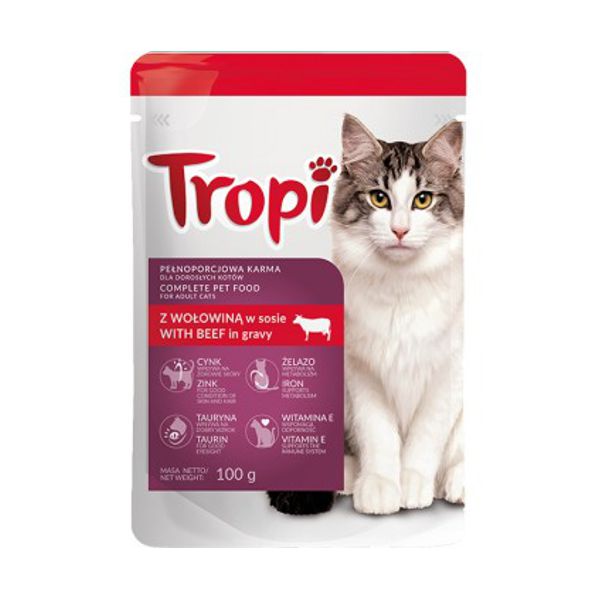 TROPI KARMA DLA KOTA Z WOŁOWINĄ W SOSIE SASZETKA 100G
