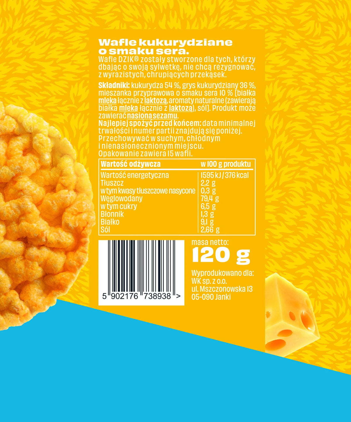 WK DZIK WAFLE KUKURYDZIANE 120G SEROWE