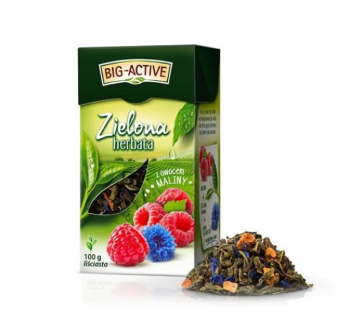 BIG-ACTIVE HERBATA LISC ZIELONA Z OWOC MALINY 100G