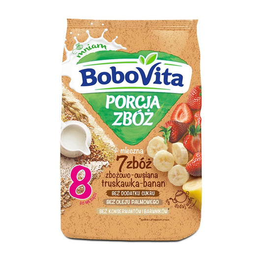 BOBOVITA KASZKA 210G MLECZNA 7 ZBOZ TRUSKAWKA BANAN (PO 8 MC)