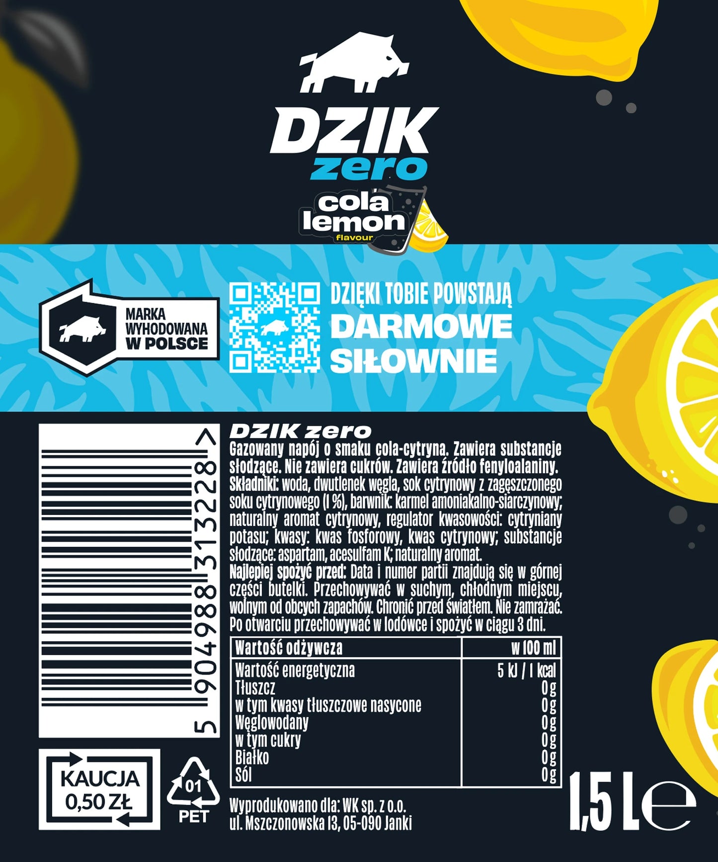 WK DZIK NAPOJ 1,5L PET GAZ ZERO COLA&LEMON