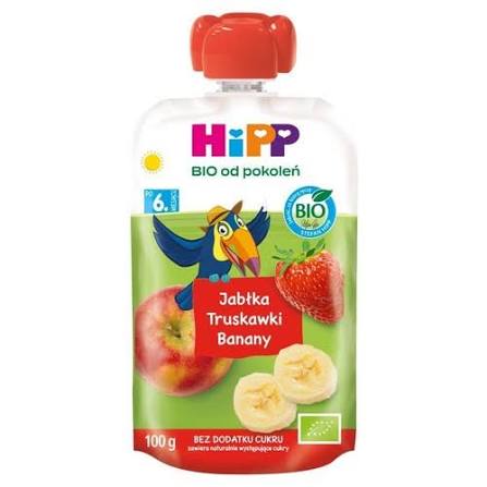 HIPP MUS 100G TUBKA JABLKA TRUSKAWKI BANAN EKO